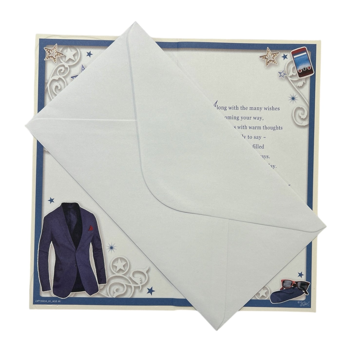 Age 40 Blue Blazer and Stars Deign Opacity Birthday Card