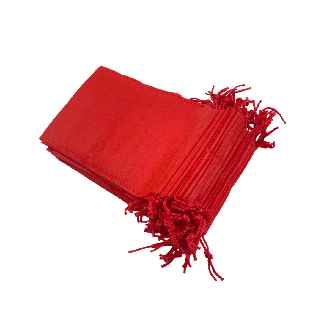 Pack of 100 Red Coloured 20x15cm Non-Woven Drawstring Bags