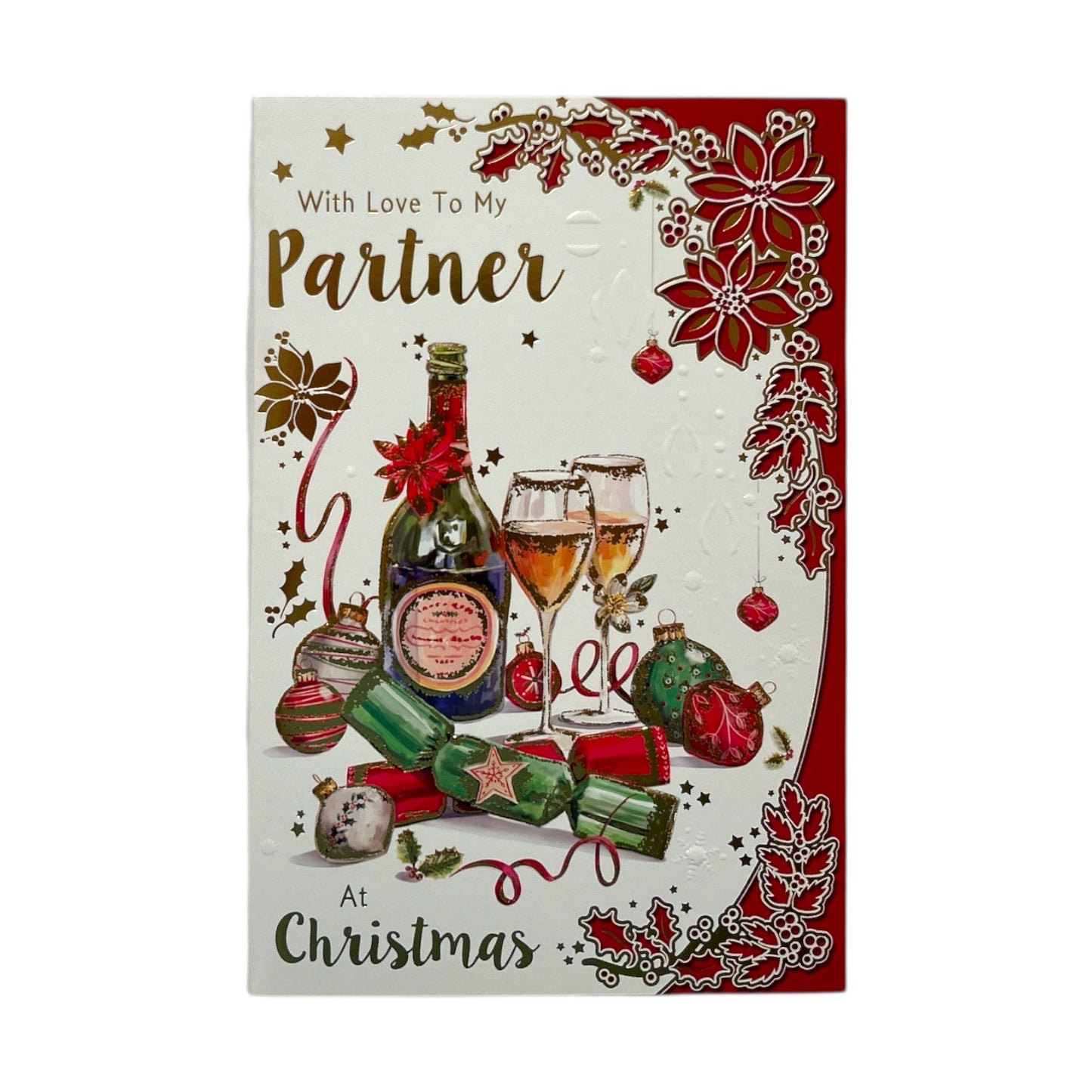 With Love To My Partner Festive Champagne & Ornaments Christmas Card