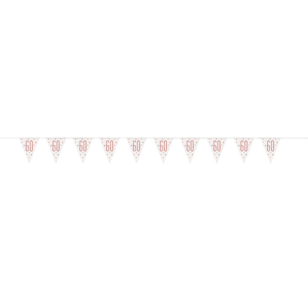Unique 60th Birthday Pennant Banner – 9ft Rose Gold Glitz Garland With Confetti Dots For Party Decor