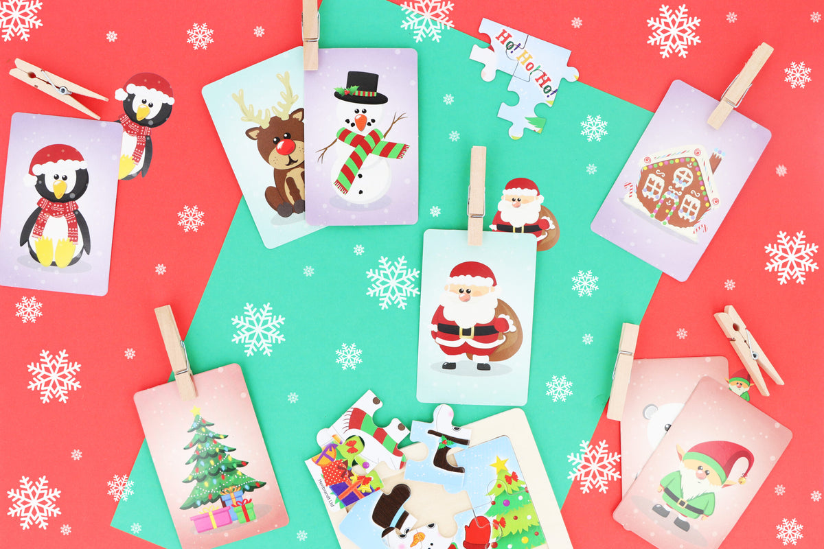 Pack of 12 Christmas Snap Card Games (9cm x 6cm) - Memory Pair Game Xmas Stocking Filler Eve Box
