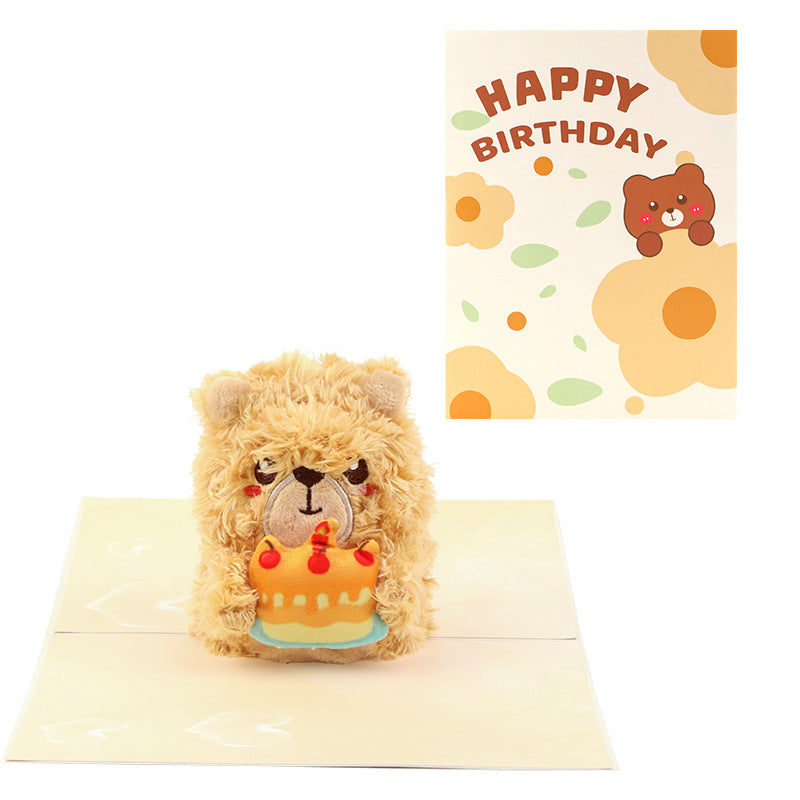 Joyful Bear 3D Pop Up Birthday Card - Kids Soft Plush Adults Greeting