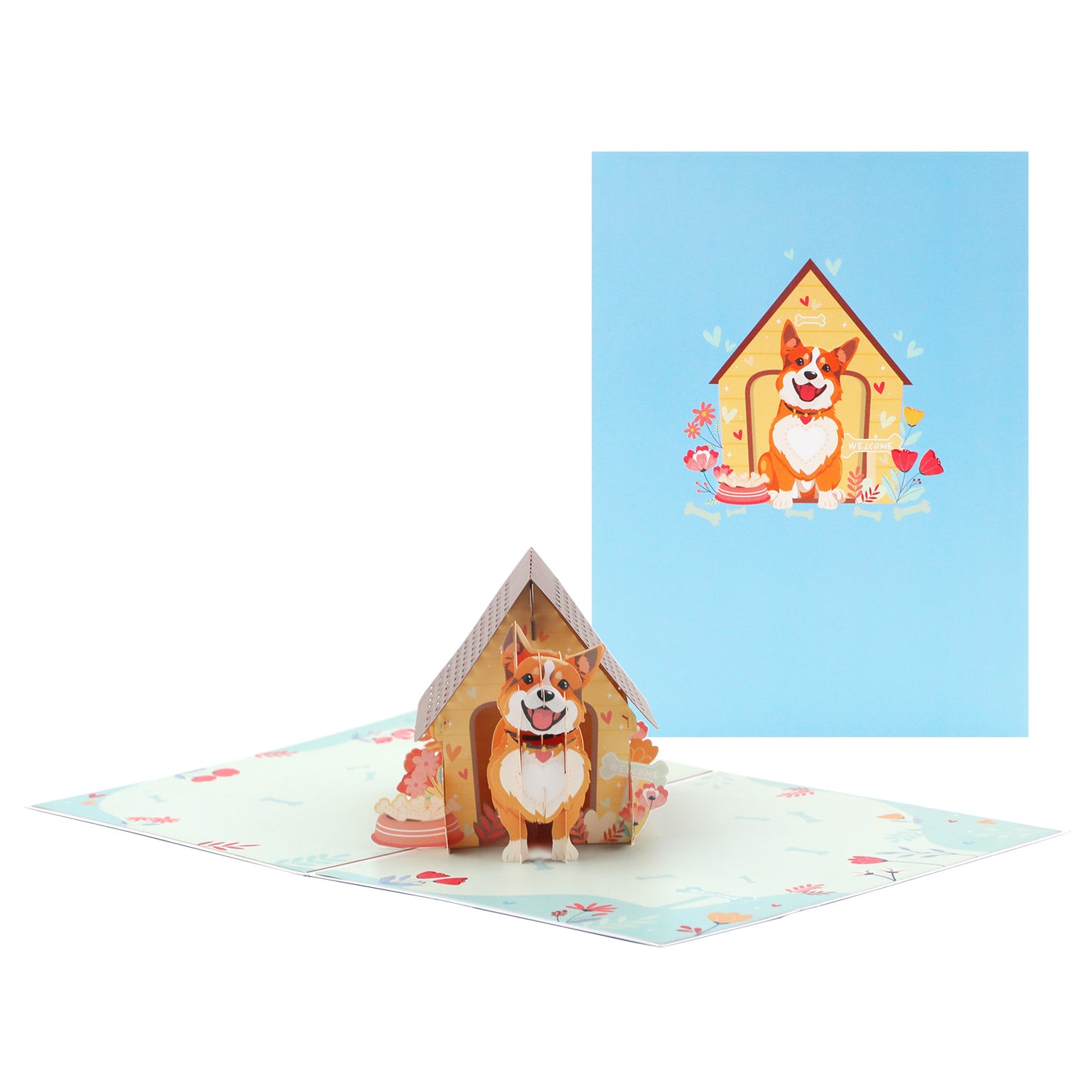 Dog in Doghouse 3D Pop Up Greeting Card - Puppy Pet Birthday Vacation Anniversary Love Mother
