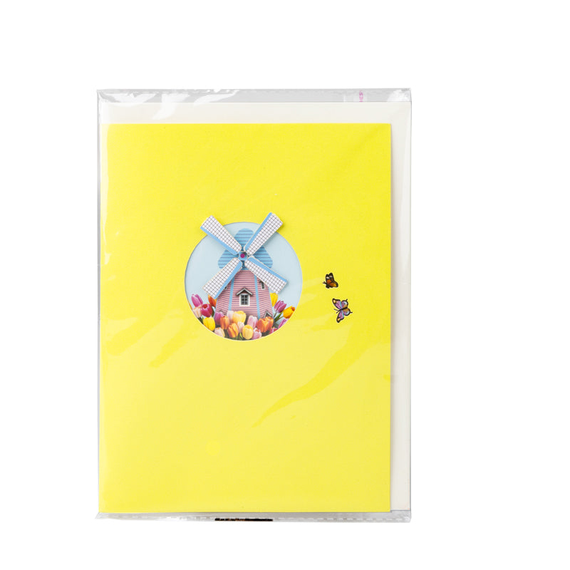 Rustic Charm Floral Windmill 3D Pop Up Greeting Card