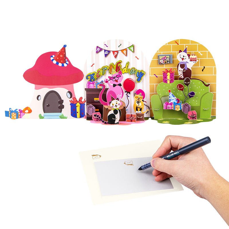 Meow Magic 3 Fold Pop Up Birthday Card