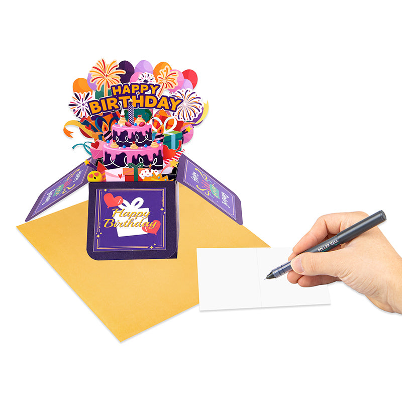 Fireworks Vivid Purple 3D Pop Up Birthday Box Card