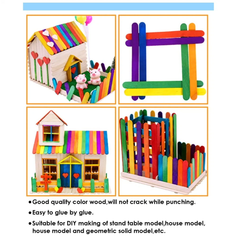 Pack of 50 Assorted Colour Wooden Sticks 114 x 10 x 2mm