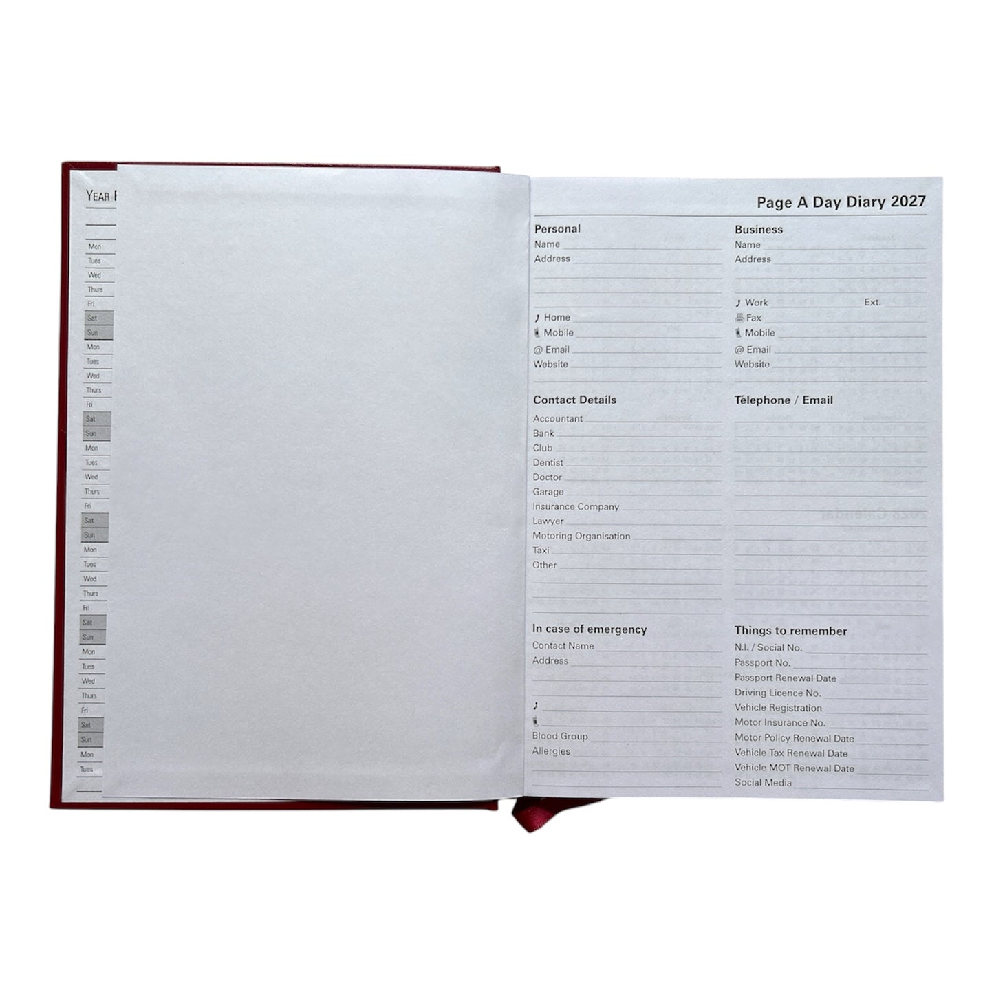Janrax 2027 A5 Day Per Page Black Desk Diary