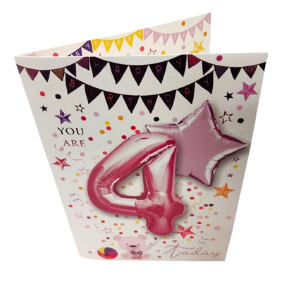 Girl You Are 4 Today Balloon Boutique Birthday Greeting Card