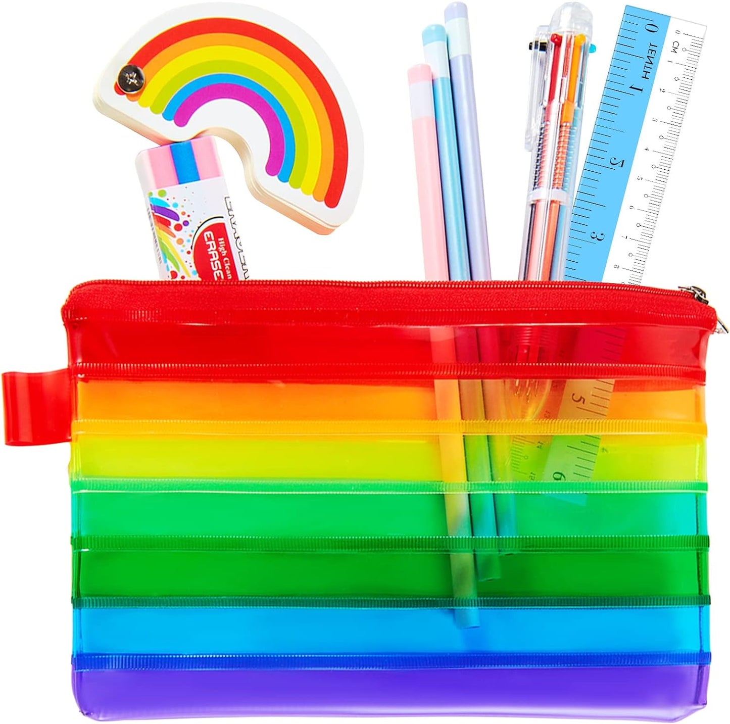 Pack of 12 Rainbow Coloured Flat 8x4" Pencil Case - Zippy Bag
