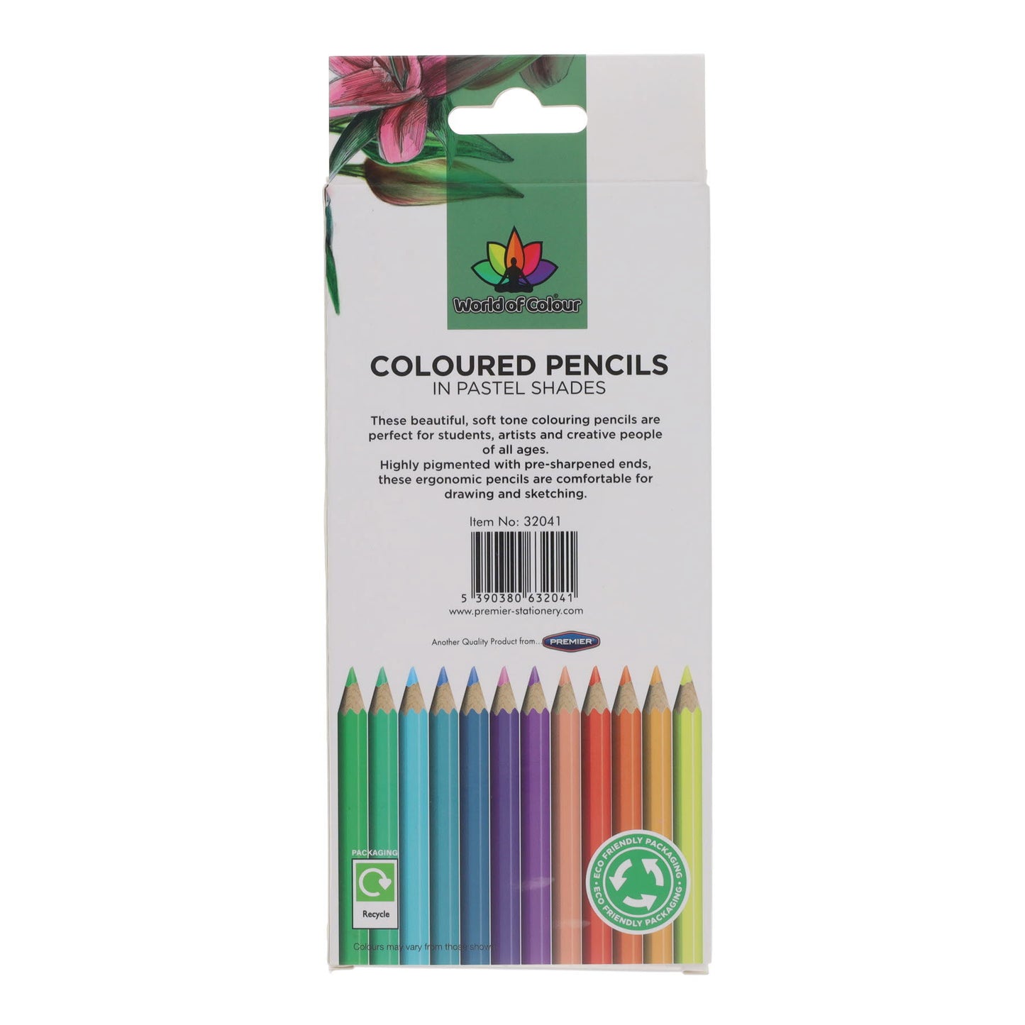 Pack of 12 Pastel Shades Colour Pencils by World of Colour