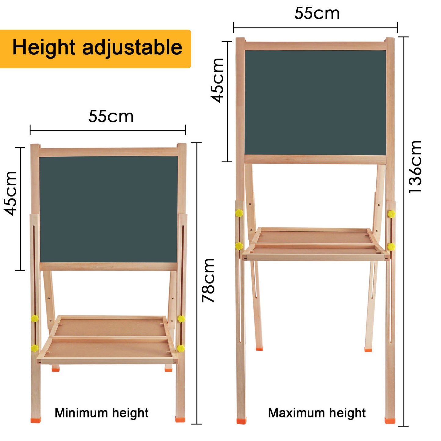 Height Adjustable and Foldable Wood Whiteboard Black Board Easel 57 x 80cm