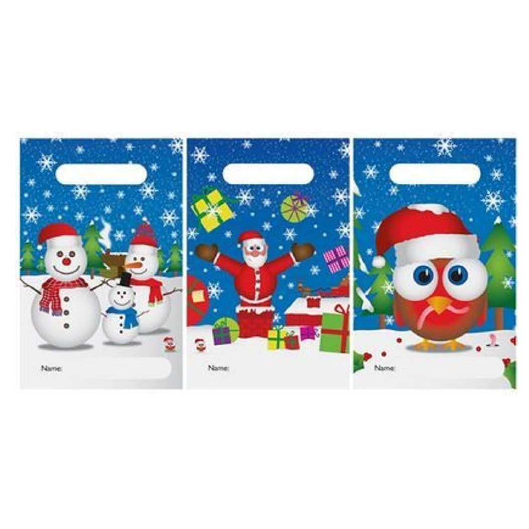Pack of 6 Christmas Party Bag- Father Christmas, Robin, Snowmen Design {DC}