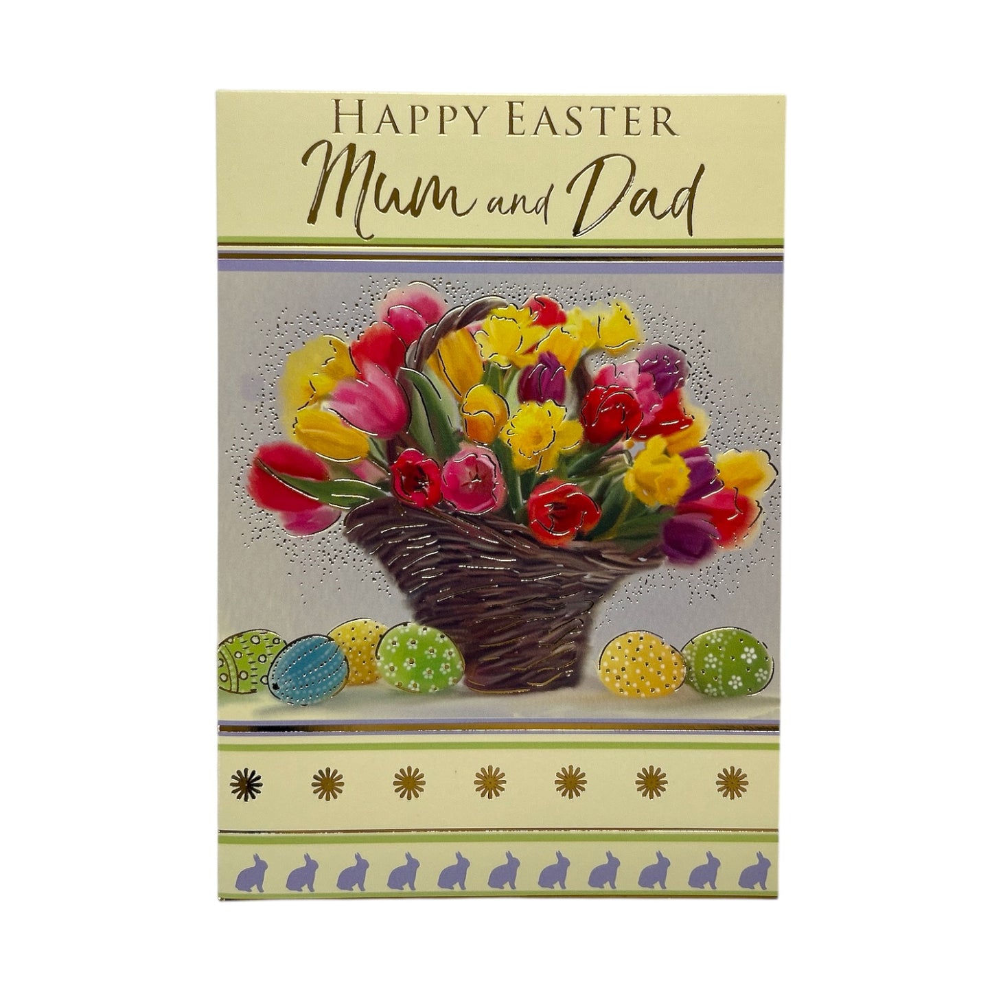 For Mum And Dad Bucket of Flowers And Eggs Design Easter Card