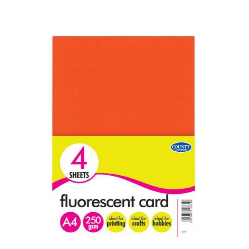 Pack of 24 Sheets Fluorescent Card 250gsm
