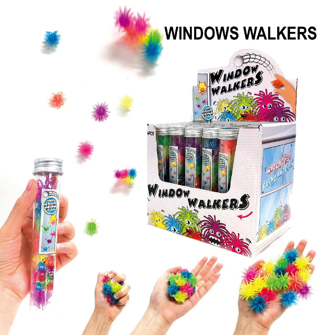 Pack of 7 Whacky Window Walkers Toy Tube