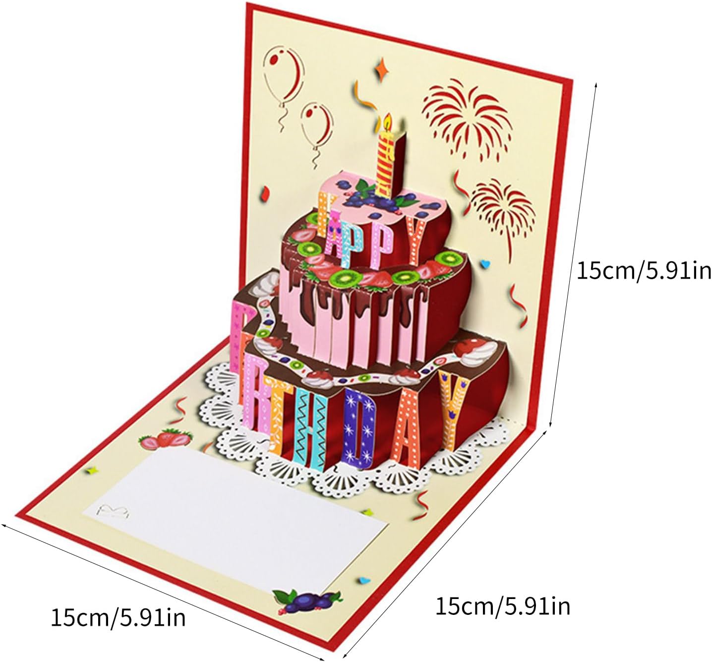 Chocolate Fruit Birthday Cake 3D Pop Up Greeting Card