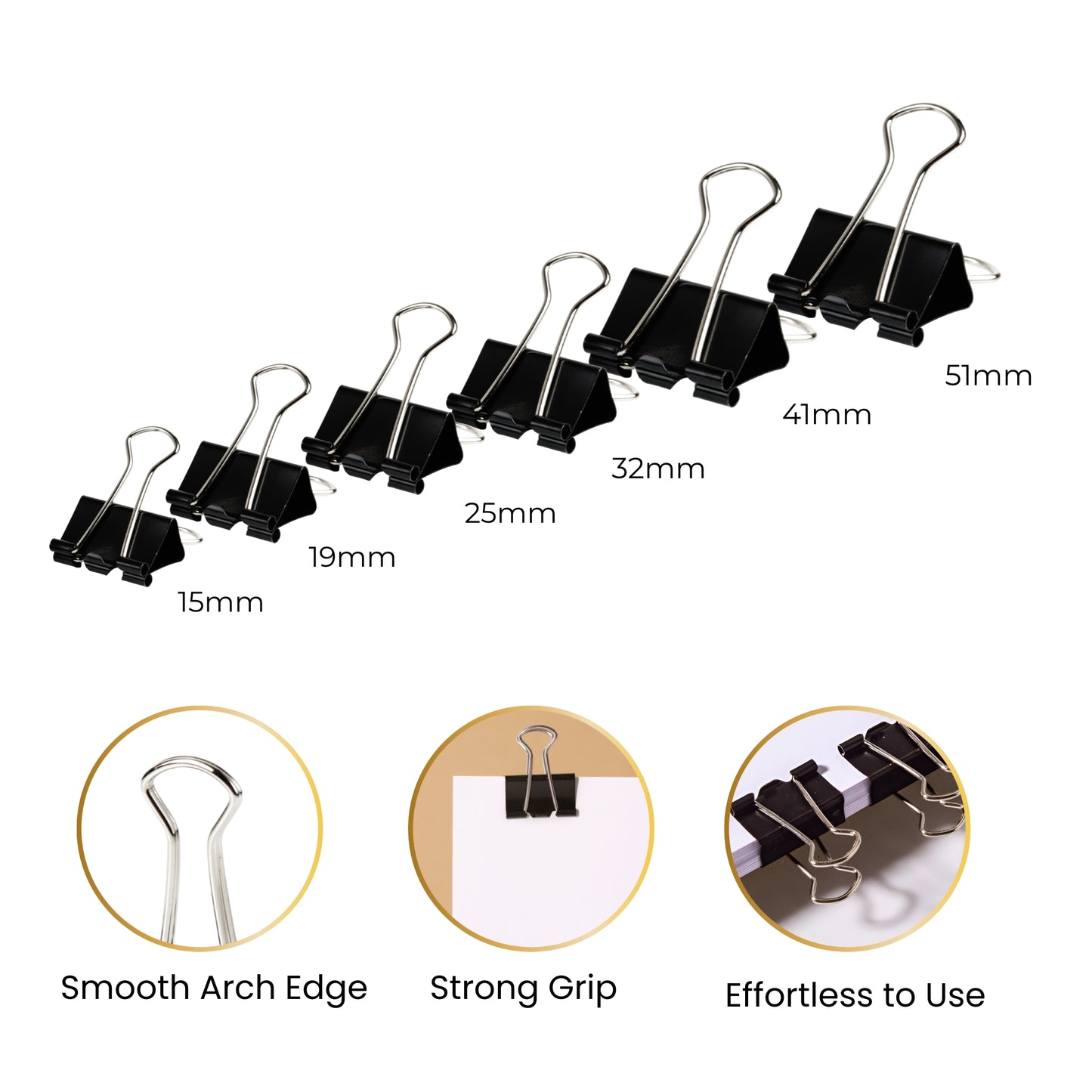 Pack of 12 25mm Black Foldback Binder Clips