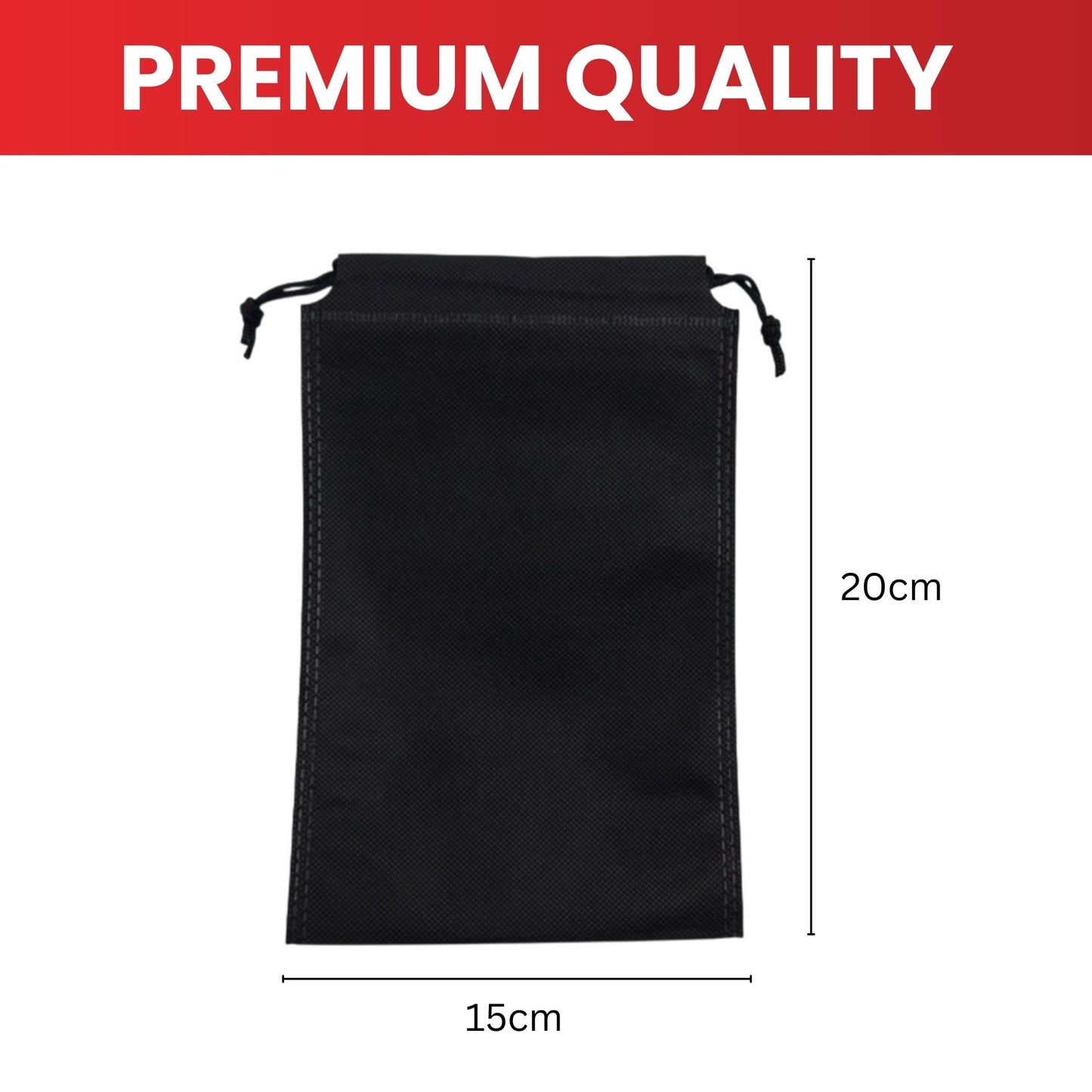 Pack of 25 Black Coloured 20x15cm Non-Woven Drawstring Bags