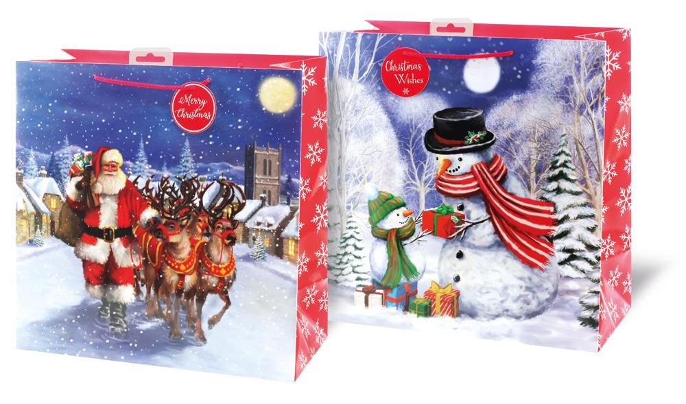 Pack of 6 Traditional Design Giant Square Christmas Gift Bags