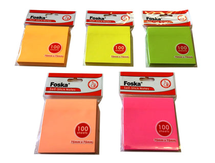 75x75mm Neon Self Sticky Notes - 100 Sheets