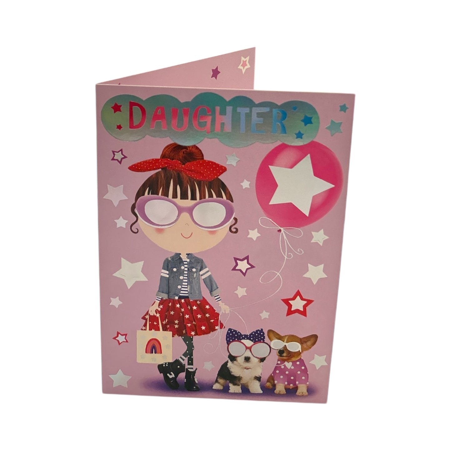 Daughter Juvenile Girl With Puppies Design Birthday Card