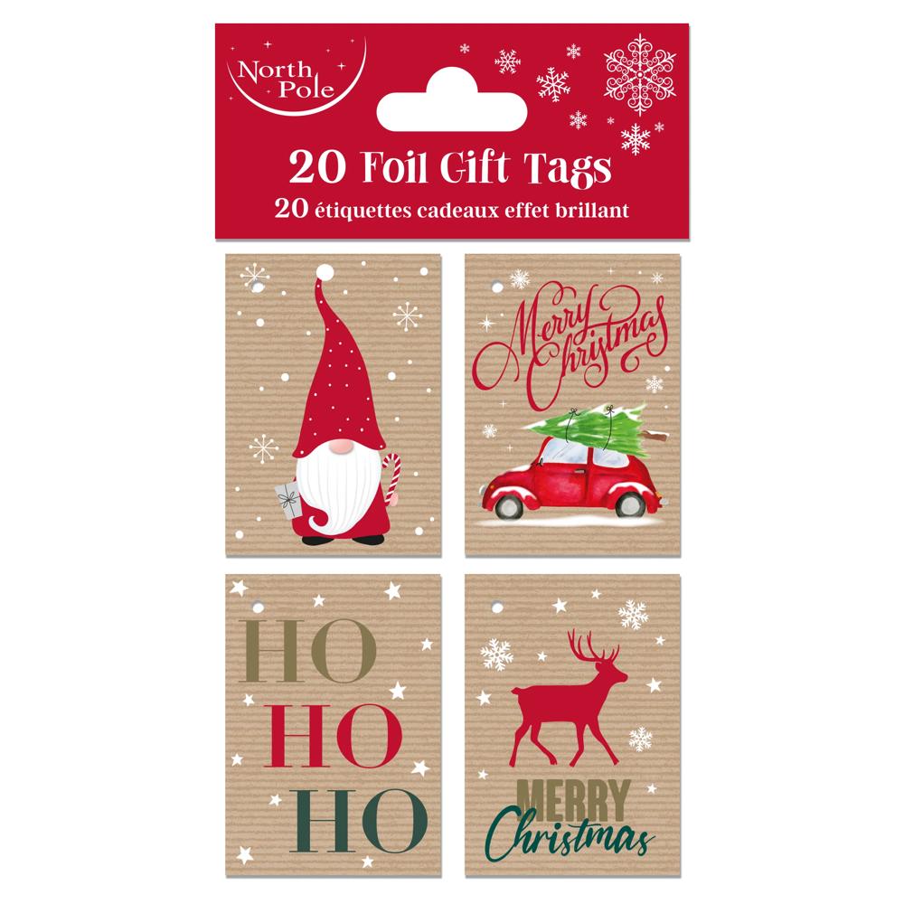Pack of 20 Christmas Sim Kraft Foil Gift Tags