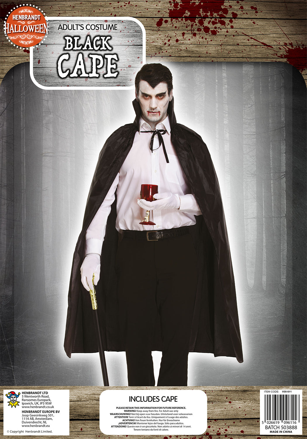 Black Halloween Cape Adult Fancy Dress