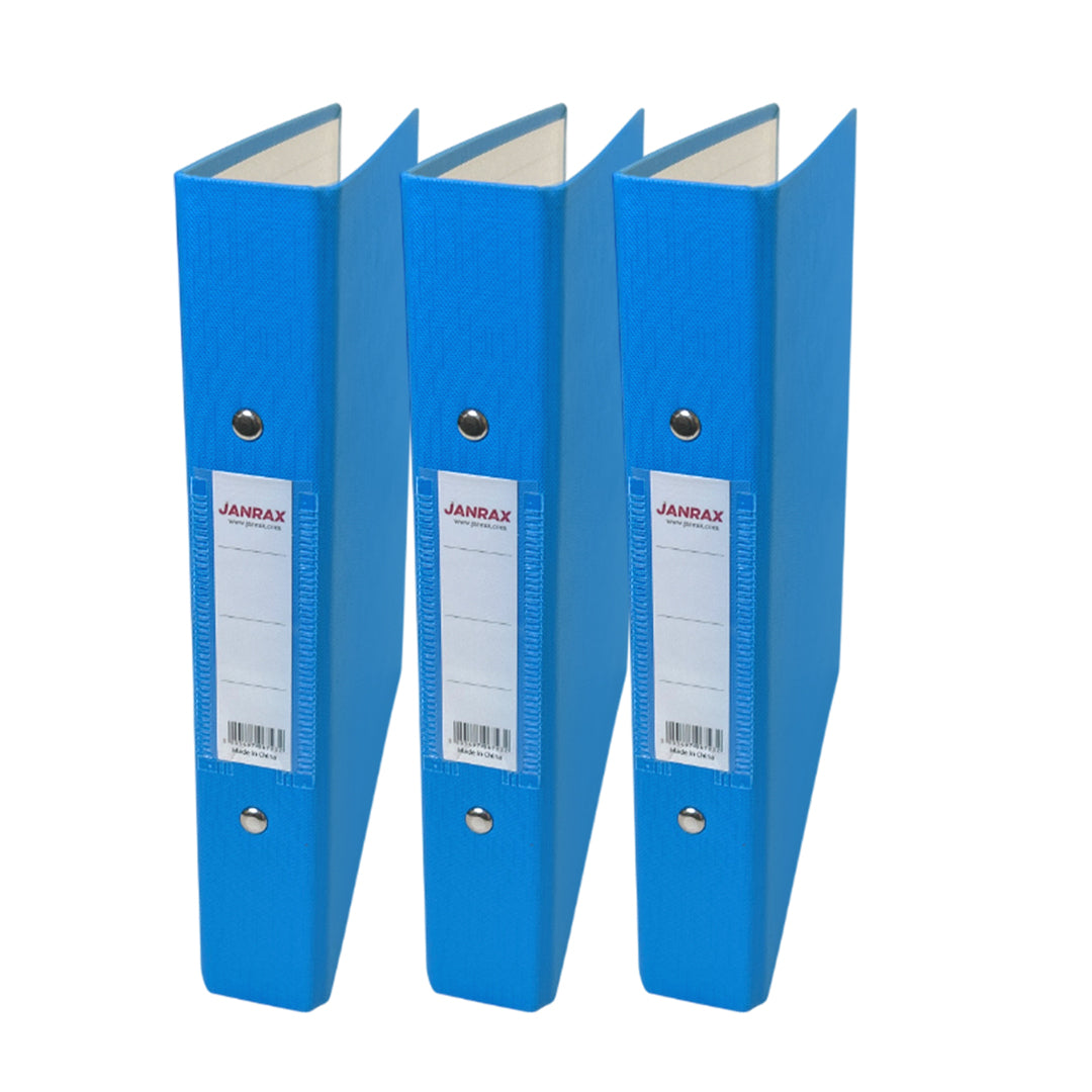 Pack of 3 A5 Light Blue Paper Over Board Ring Binders by Janrax