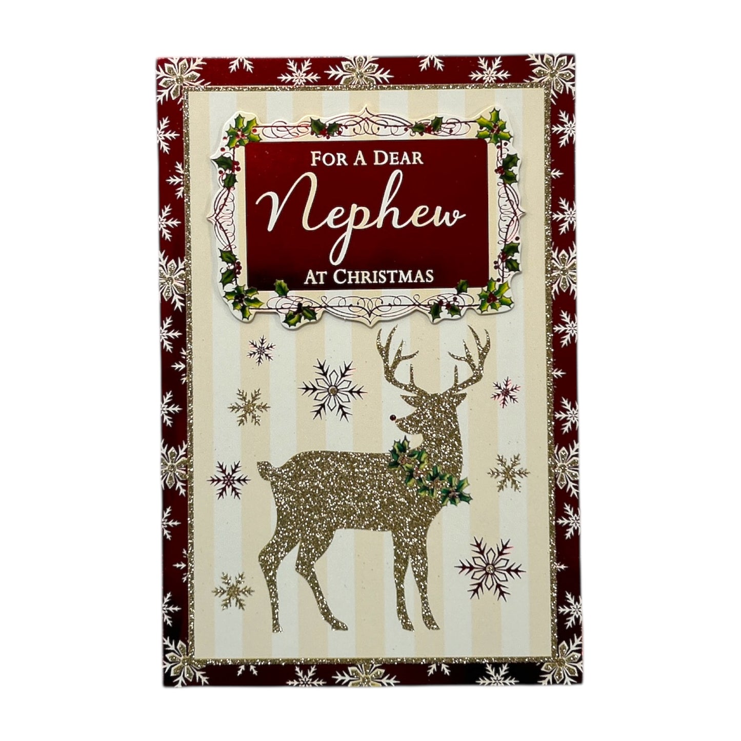 For a Dear Nephew Golden Reindeer Festive Design Christmas Card