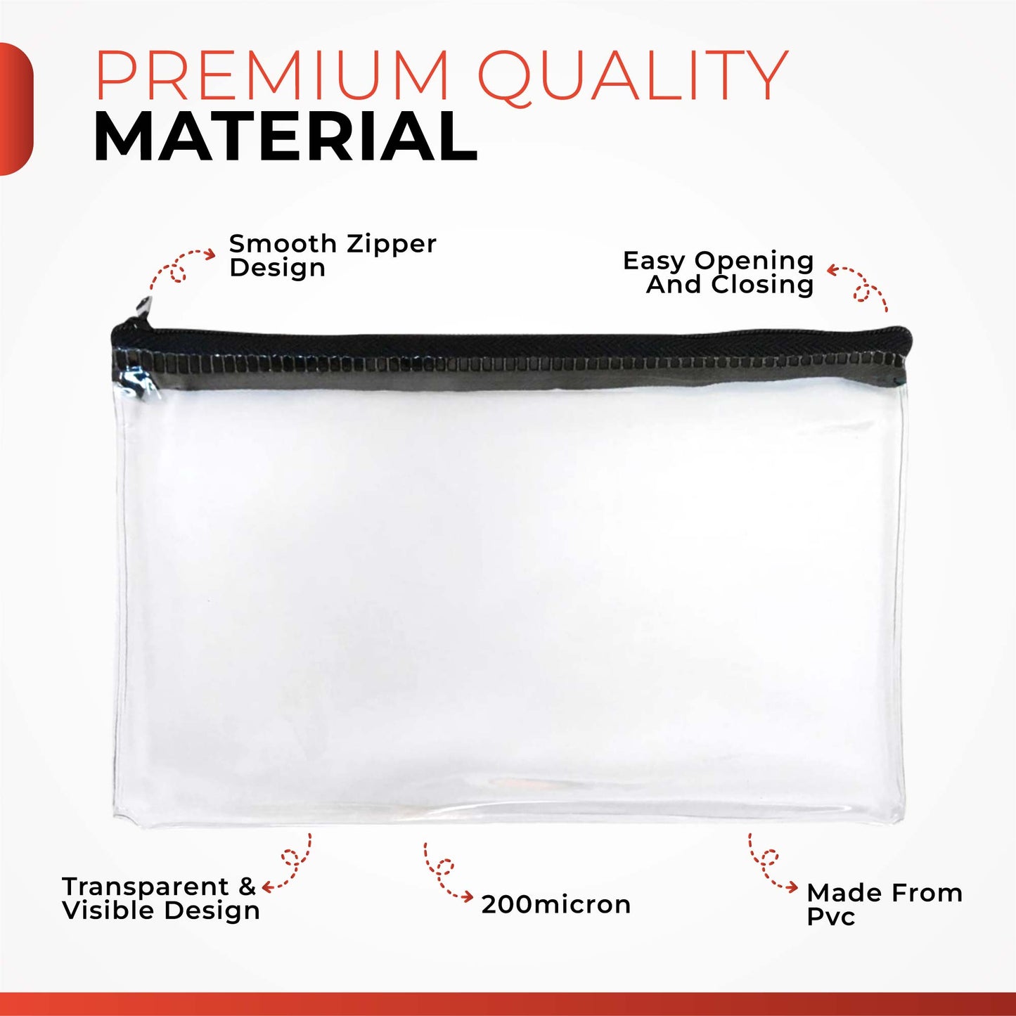 Pack of 2 Janrax 8x5" Red Zip Clear Exam Pencil Cases