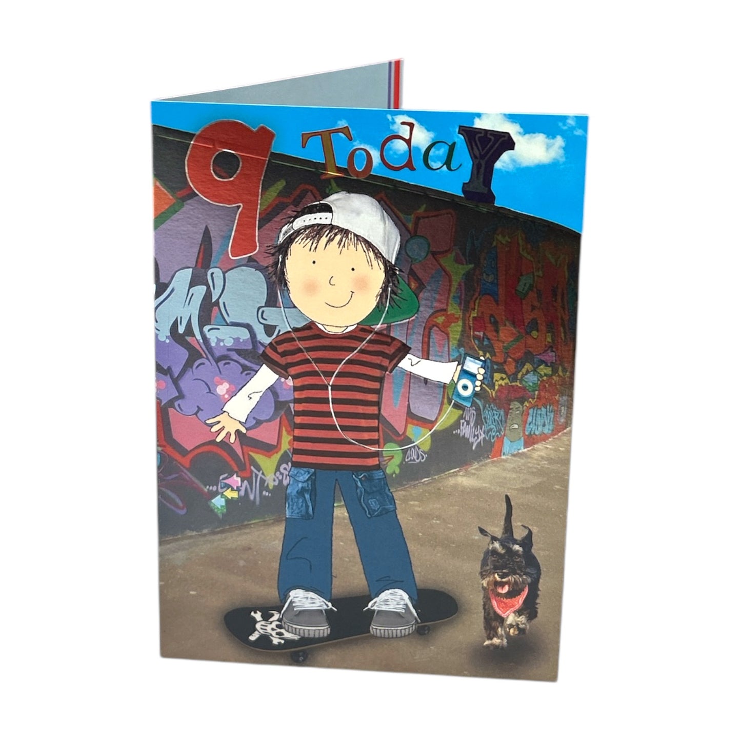 Age 9 Male Juvenile Boy On a Skateboard Birthday Card