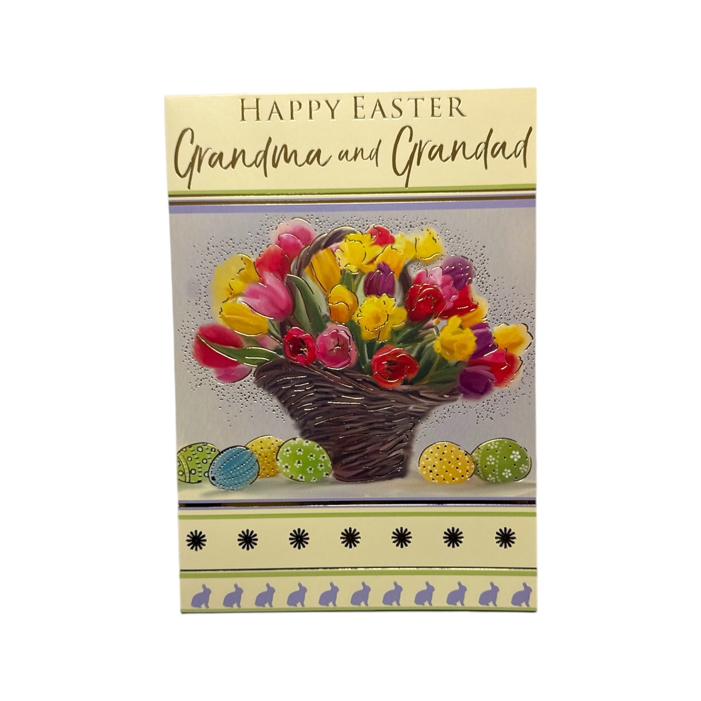 For Grandma And Grandad Bucket of Flowers And Eggs Design Easter Card