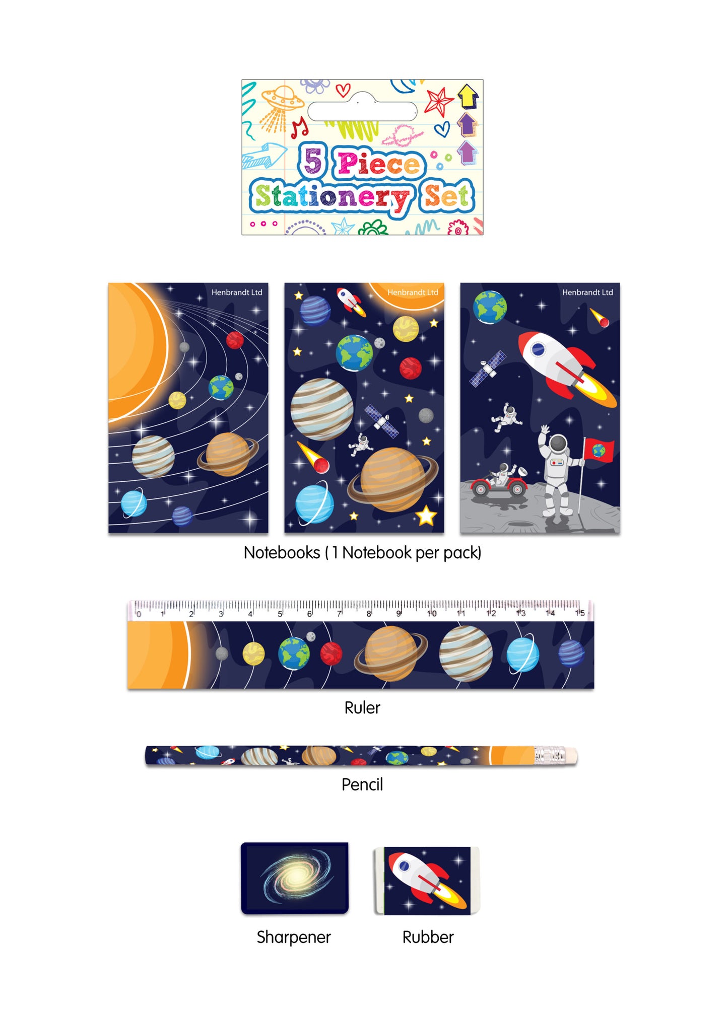 5 Piece Space Stationery Set