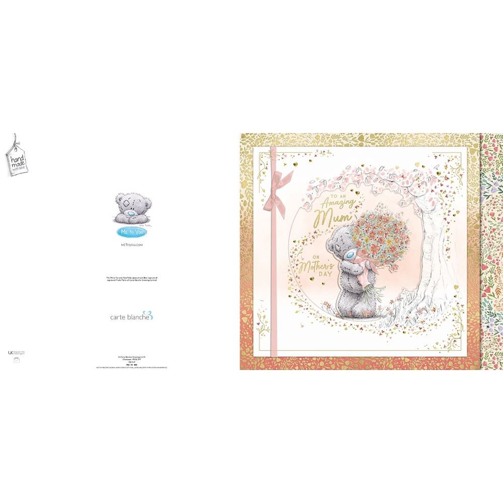 Bear Holding Bouquet Amazing Mum Luxury Handmade Mother's Day Card With Keepsake Box