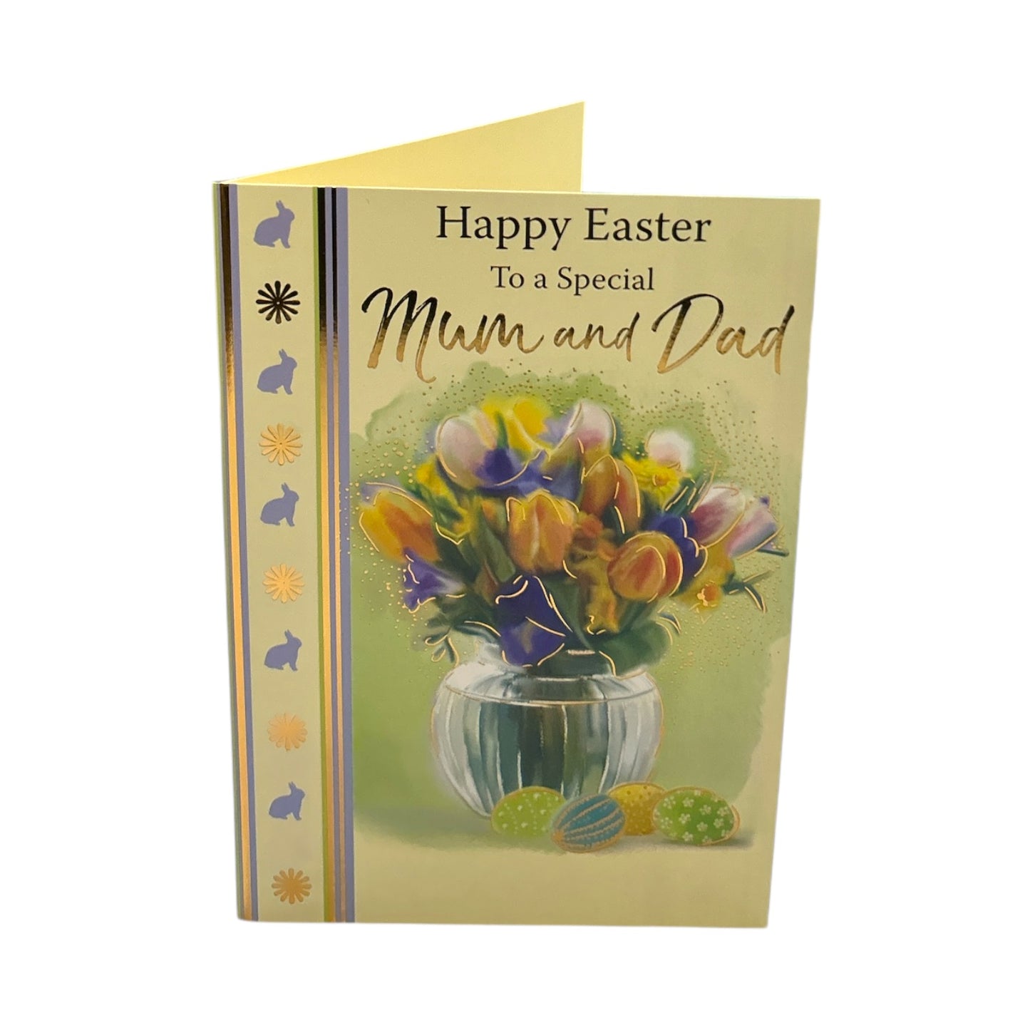 For Mum And Dad Flower Pot And Colourful Eggs Design Easter Card