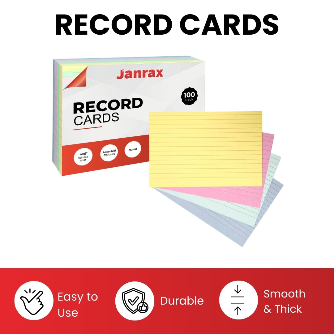 Pack of 1200 Assorted Colour Ruled 8x5" Record Cards – Lined Study Index Cards for Notes, Revision