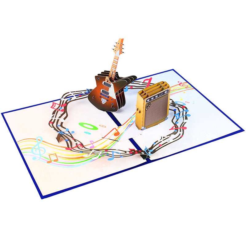 Rock & Roll Guitar with Musical Flow 3D Pop Up Greeting Card