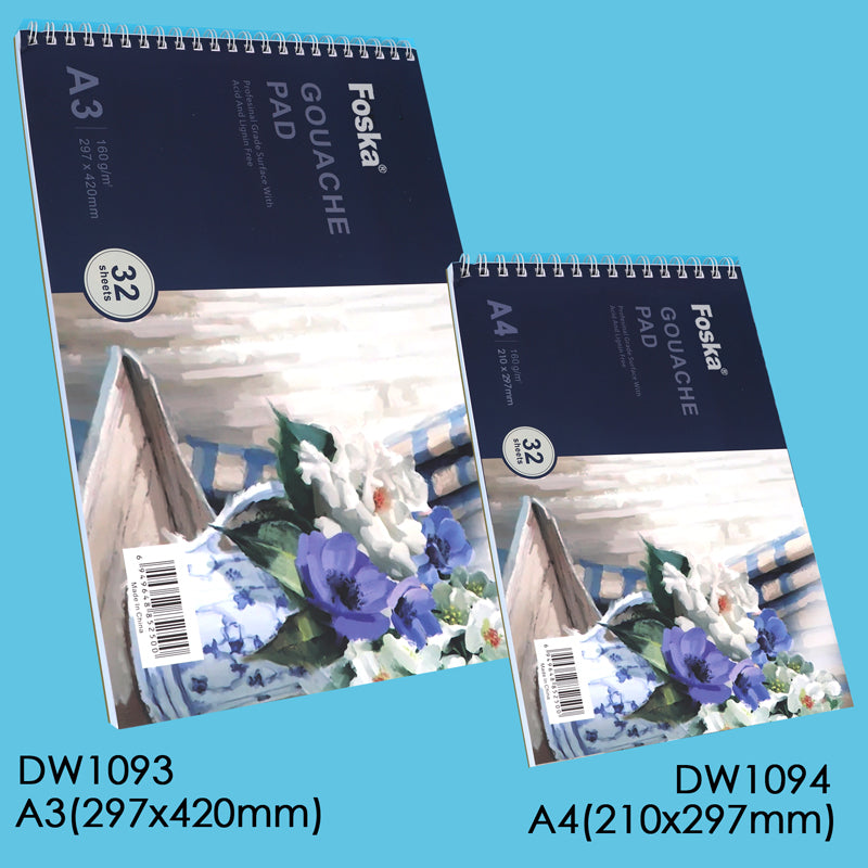 A3 32 Sheets Side Spiral Open Gouache Pad