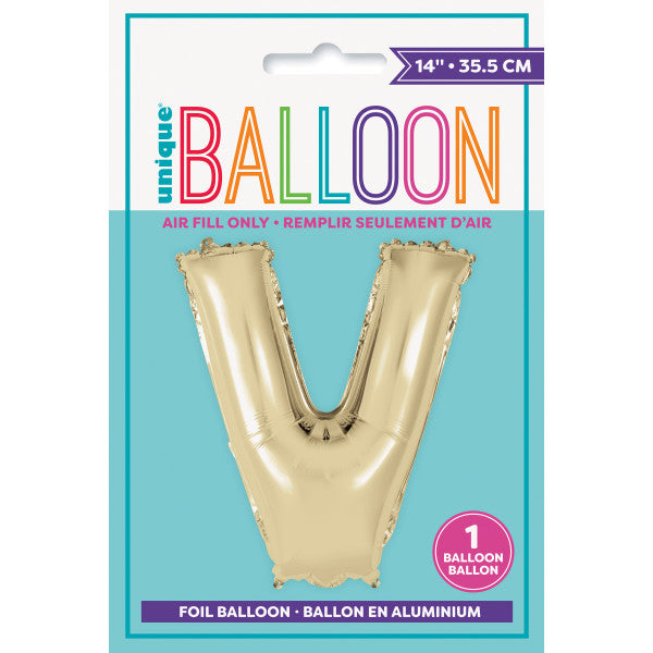 Gold Letter V Shaped Foil Balloon 14"