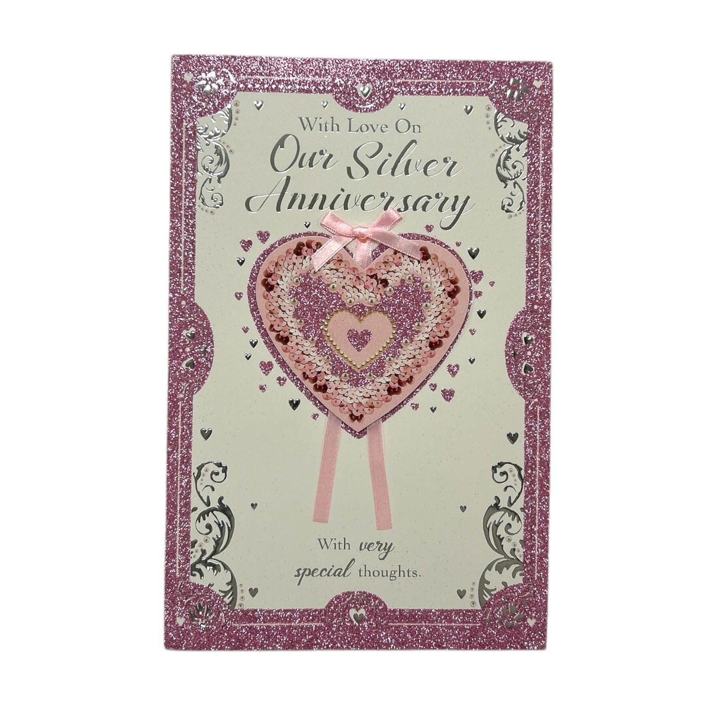 With Love On Our Silver Anniversary Pink Heart Design Card