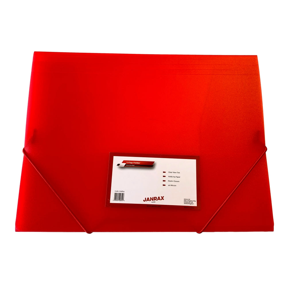 Pack of 12 A4 Clearview Red 3 Flap Folders with Elasticated Closure