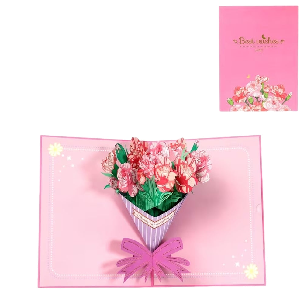 Elegant Carnations Bouquet 3D Pop Up Greeting Card - Wedding Birthday ...
