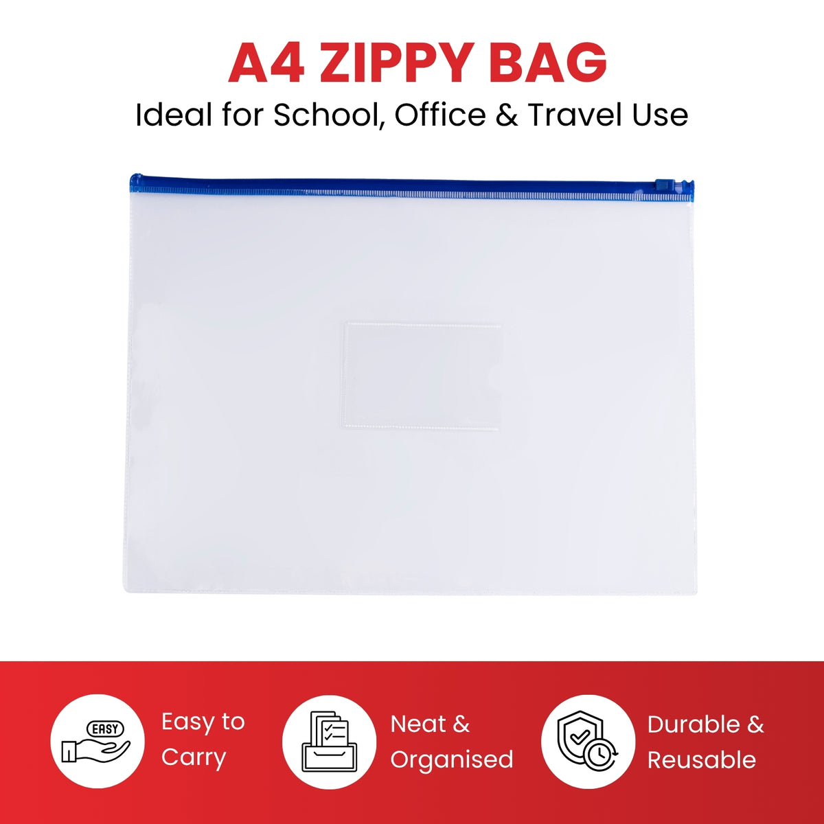 Pack of 12 A4 Clear Zippy Bags with Purple Zip