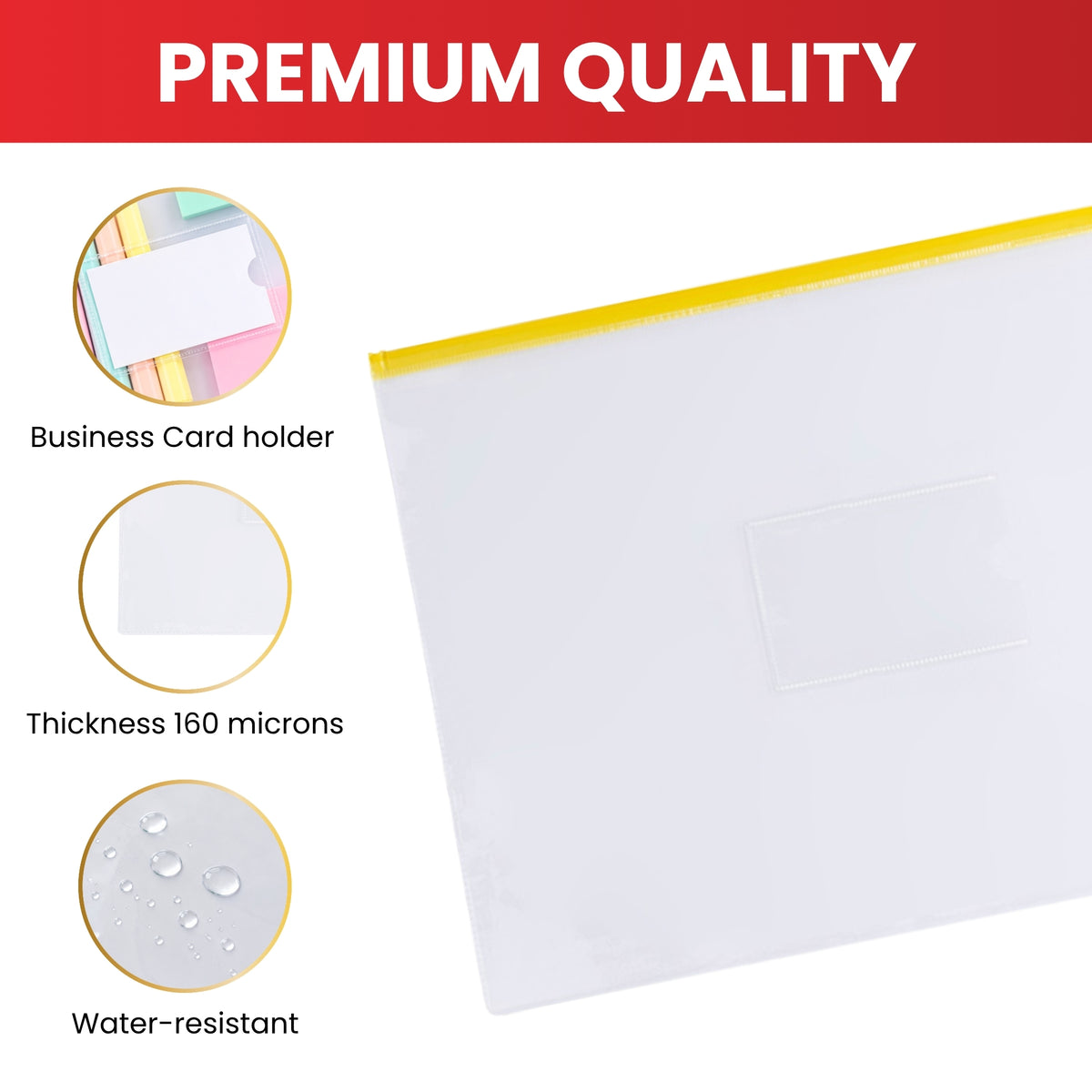 Pack of 12 A4+ Foolscap Clear Zippy Bags with Purple Zip