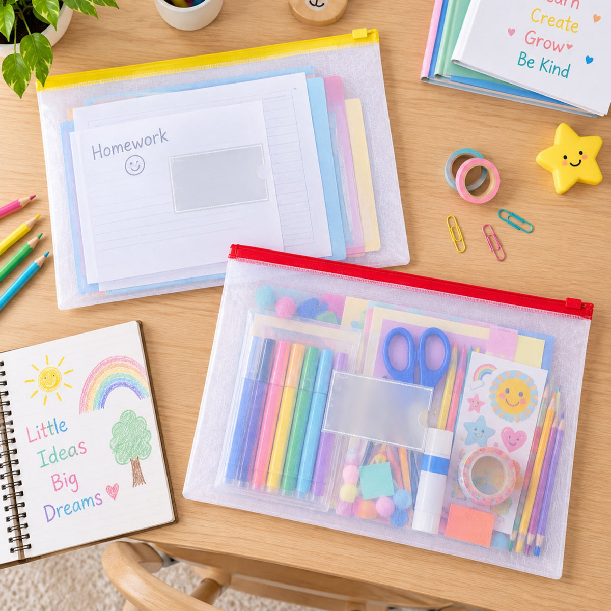 Pack of 12 A4+ Foolscap Clear Zippy Bags with Blue Zip
