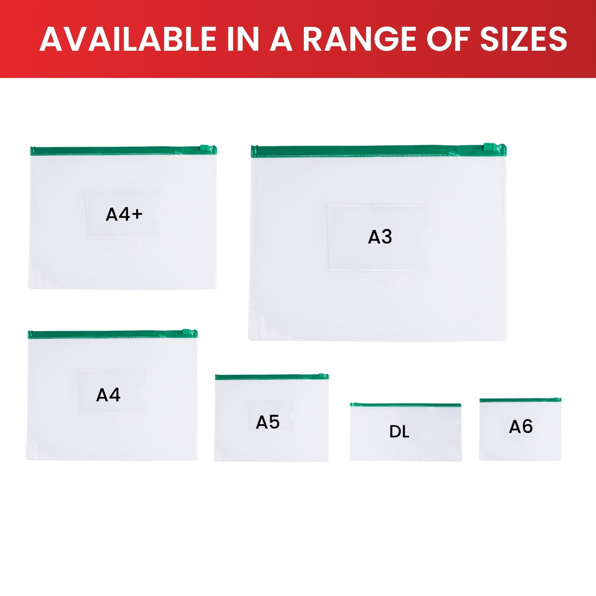 Pack of 12 A4+ Foolscap Clear Zippy Bags with Blue Zip