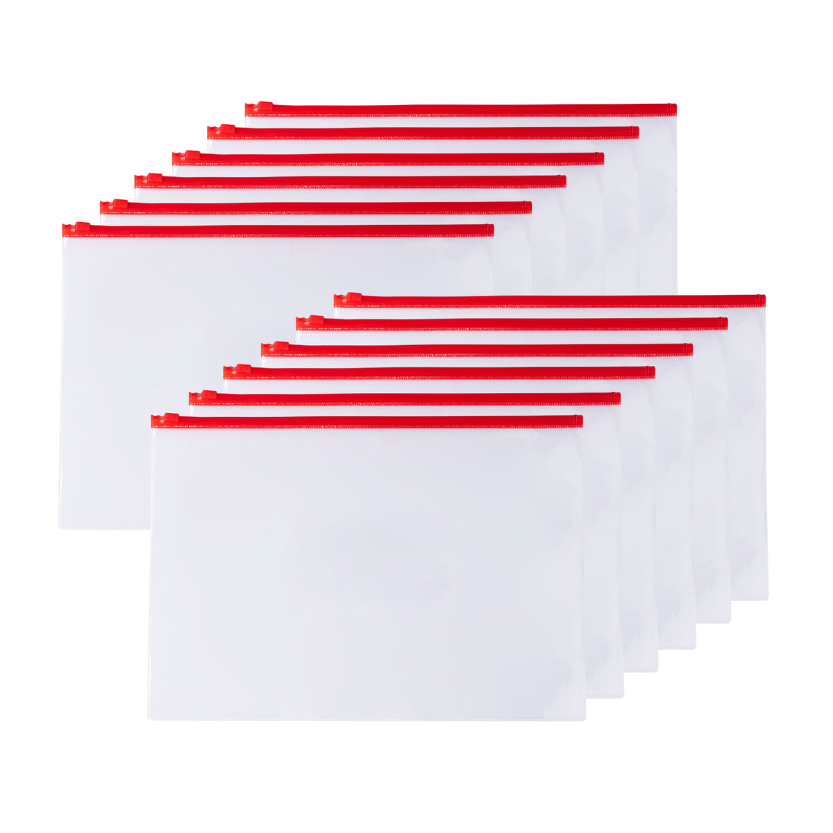 Pack of 12 A6 Clear Zippy Bags with Red Zip