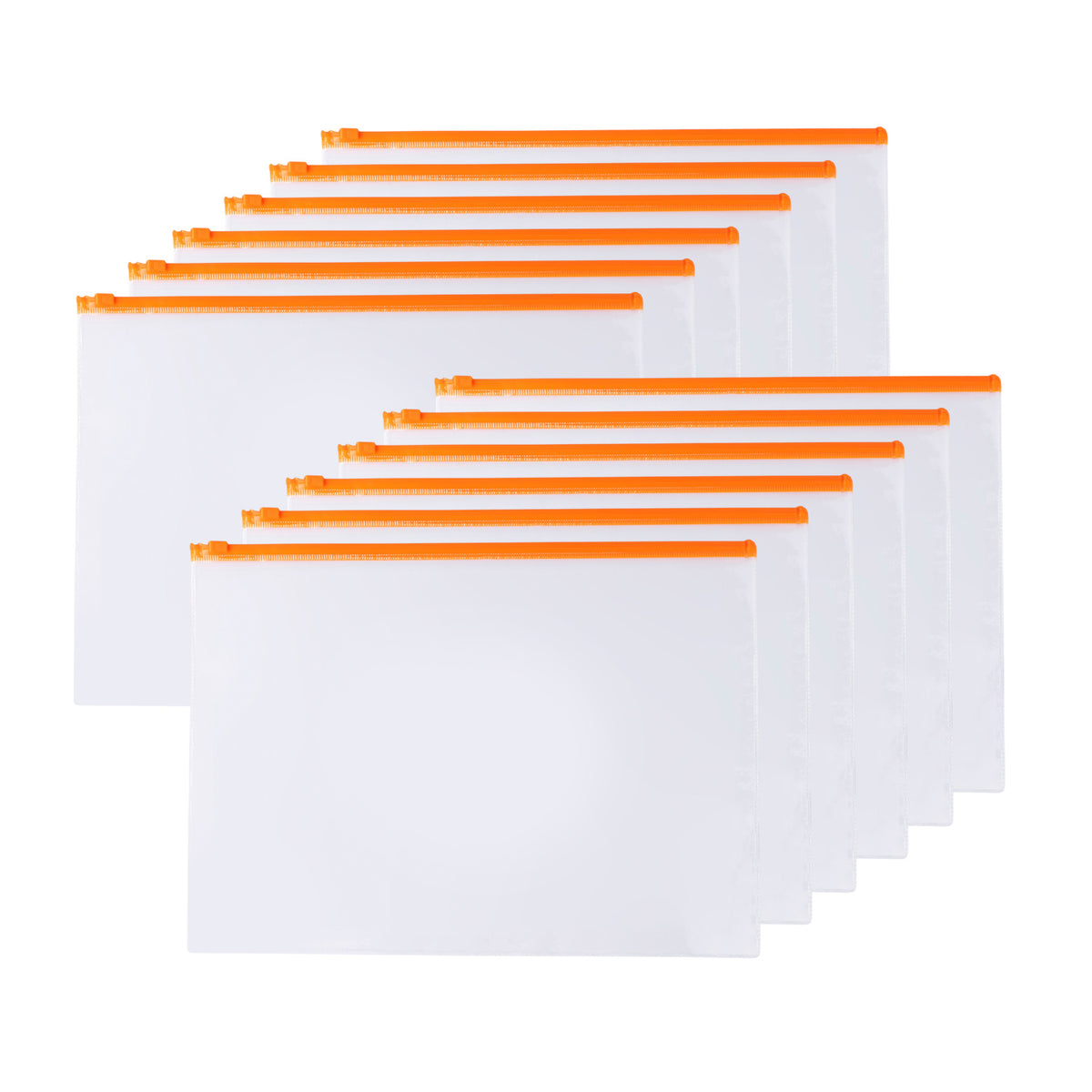 Pack of 12 A6 Clear Zippy Bags with Orange Zip