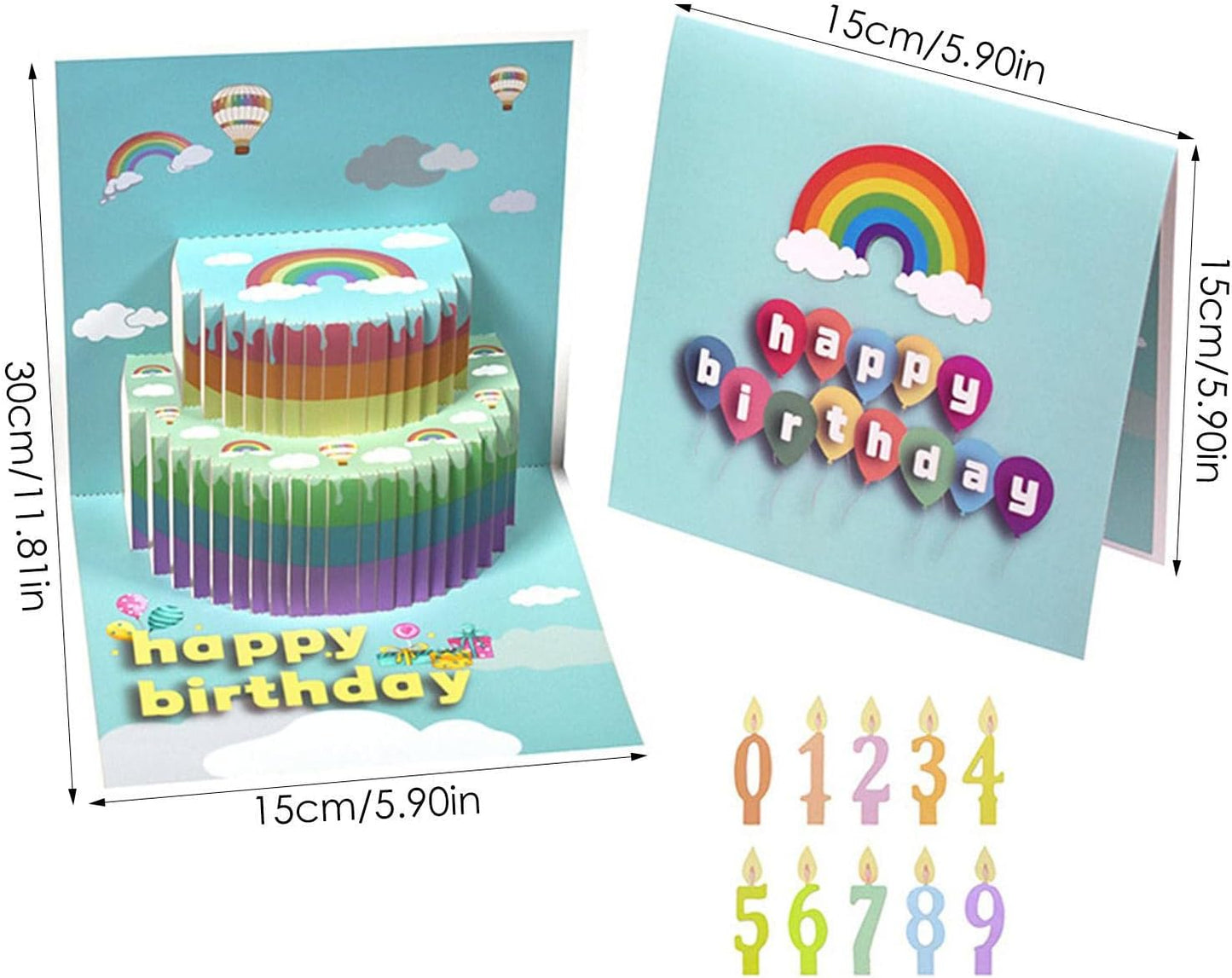 Rainbow Cake 3D Pop Up Birthday Card with Personalized Age Numbers